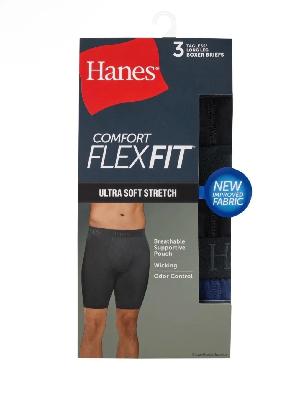 Hanes Comfort FlexFit Boxer Briefs - Black and Navy (3 Pack)